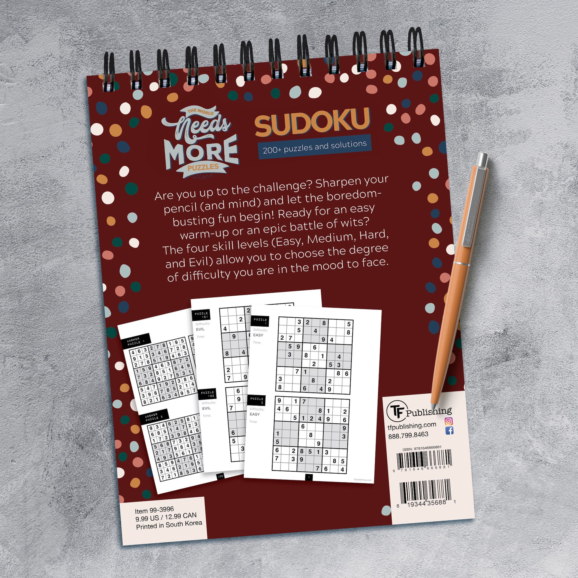 TF Publishing The World Needs More Sudoku Book Puzzle Pad